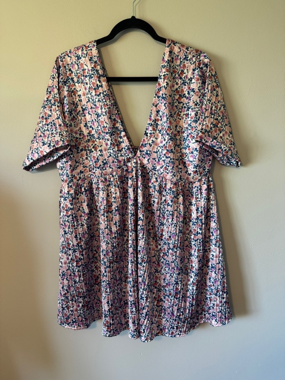 Lulu’s Express Yourself Blush Pink Floral Print Satin Babydoll Dress